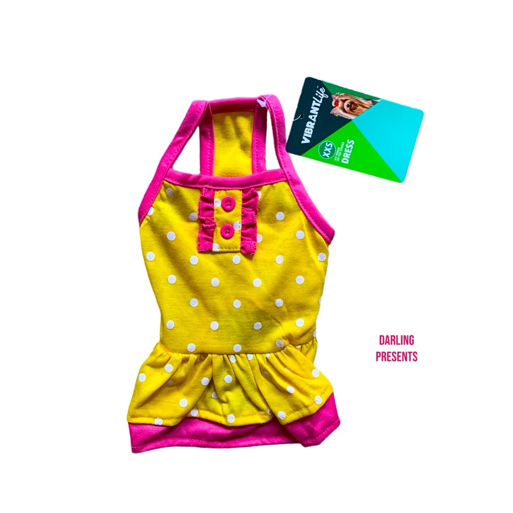 Vibrant Life Polkadot Dog Dress Color Yellow & Pink Size XXS